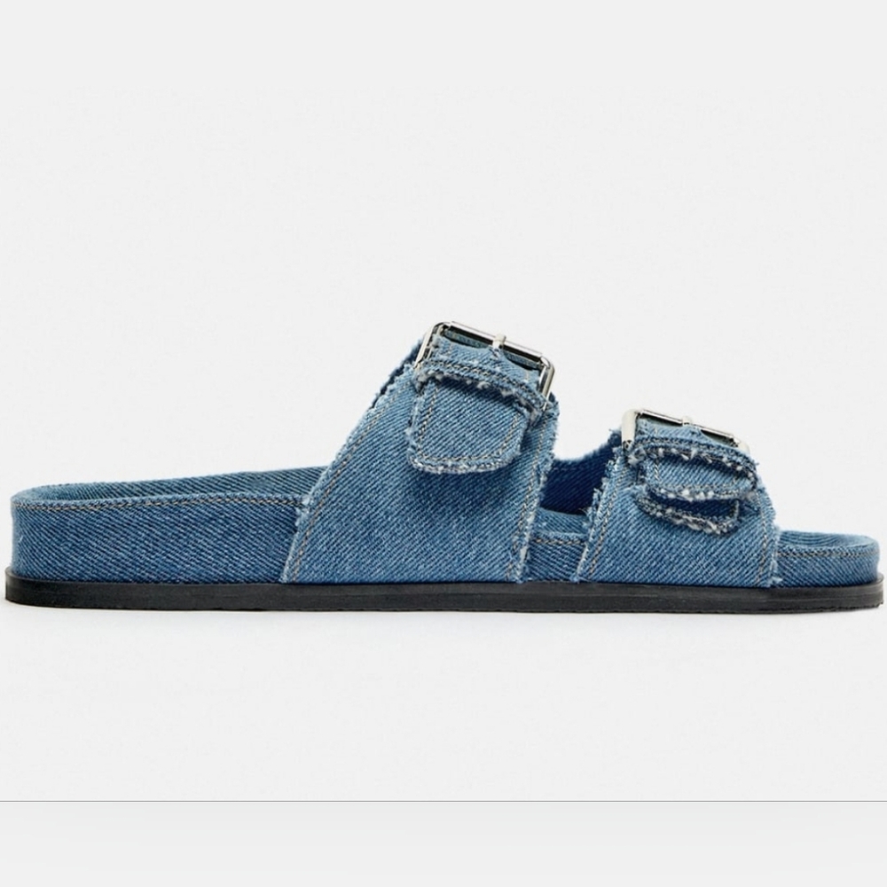 Zara Flat Denim Sandals: Size 39